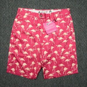 Royal & Awesome Shorts Mens 32 Pink Birdie Breeks Flamingos Golf Chino NWT